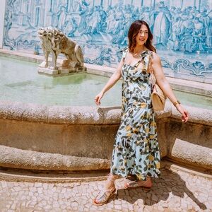 Lemon print tie strap maxi sundress